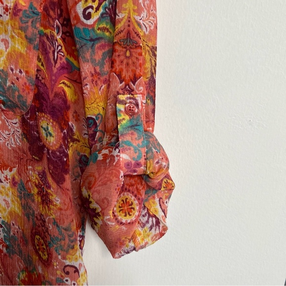 JESSICA LONDON Women’s 16W Long Tunic Colorful SHEER Roll Tab‎  Button Topper - Picture 7 of 15
